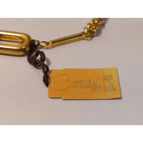 Vintage Castlecliff Gold White Tone Necklace Chain Link Choker NEW With Tags - Picture 2 of 13